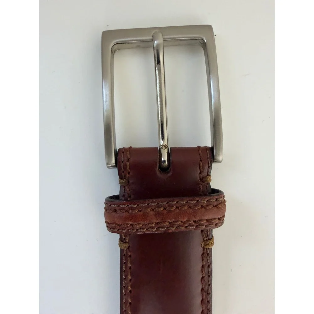 Mens Top Grain Leather Belt 36 / 90 Brown Solid Brass Buckle Casual Dress Preppy